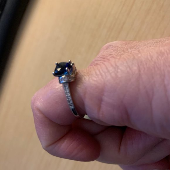 Two Heart Shaped Clear and Blue Stones Silver Tone Bands - Picture 12 of 15